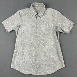 Lululemon Shirt Mens Large Button Up Gray White Abstract‎ Print Lightweight